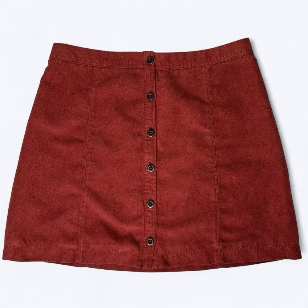 Hollister Faux Suede Mini Skirt Size 9 Rust Red‎ Button Front Retro 90s Juniors